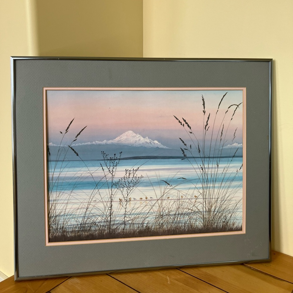 Boundary Bay Framed Art Print Jeane Duffey Mountain Lake Scene Vintage Art